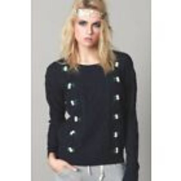 POL Navy Embroidered Cable-Knit Sweater - Picture 3 of 12